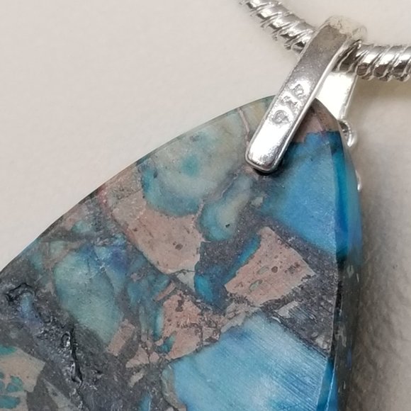 Blue & Silver Pendant with 925 Bail on Silver Chain 24" - Picture 6 of 13